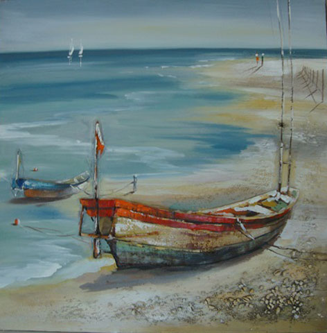 Релефна картина „Лодка на брега“ 80 x 80 см - снимка 1