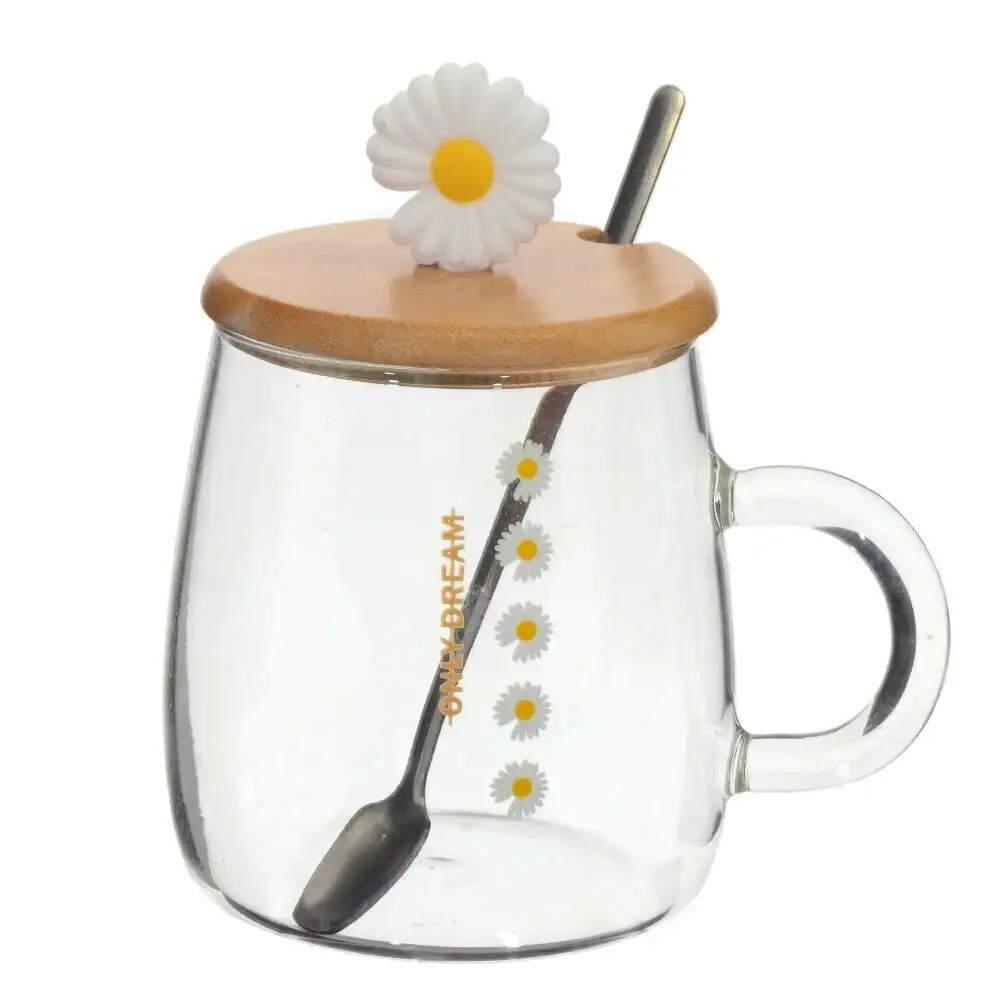 Стъклена чаша с бамбуков капак и лъжичка 450 мл - снимка 2 Стъклена чаша с бамбуков капак и лъжичка 450 мл - снимка 2