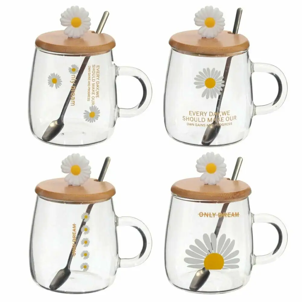 Стъклена чаша с бамбуков капак и лъжичка 450 мл - снимка 1 Стъклена чаша с бамбуков капак и лъжичка 450 мл - снимка 1