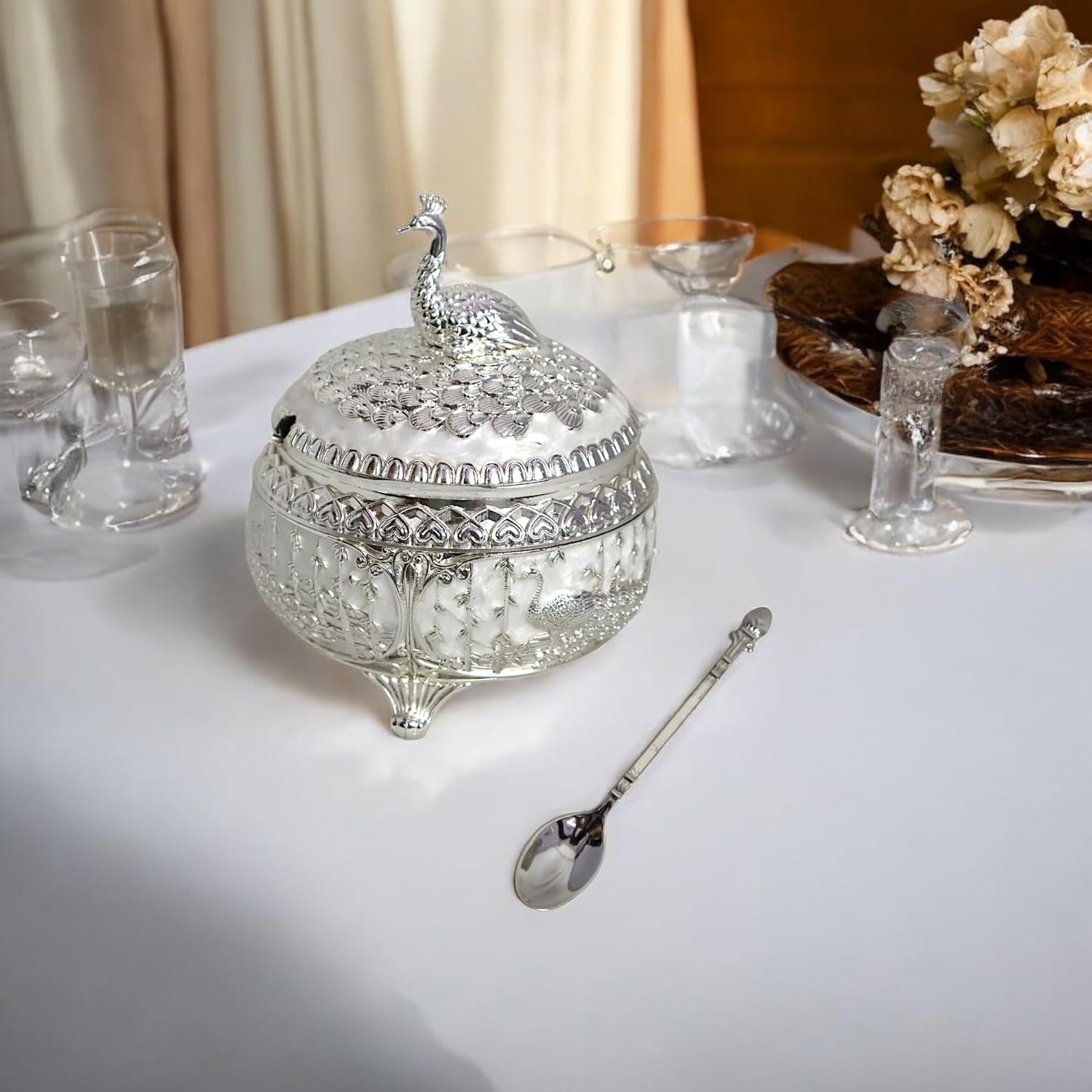 Декоративна захарница с Паун | Бонбониера - снимка 1