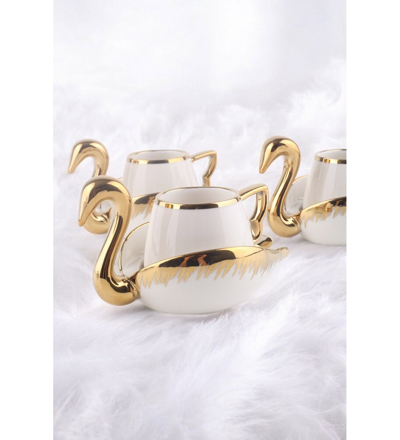 Керамичен сервиз за кафе „Лебед“ с чашки и чинийки - снимка 2