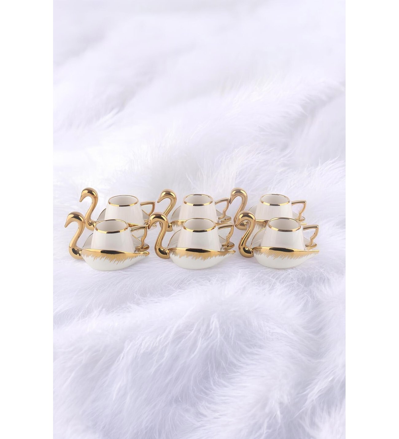 Керамичен сервиз за кафе „Лебед“ с чашки и чинийки - снимка 5