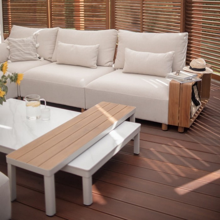 Комплект мебели Kalem бежов с калъфи и 2 маси - снимка 8