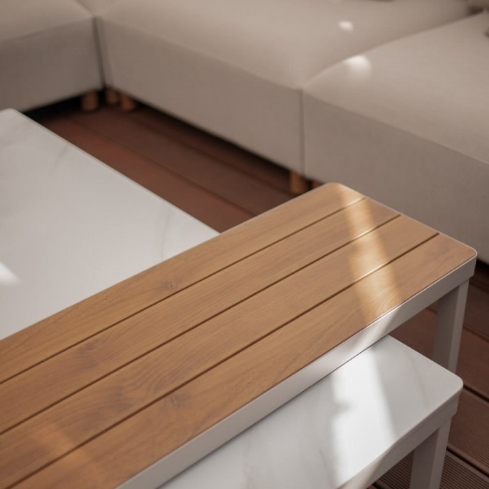 Комплект мебели Kalem бежов с калъфи и 2 маси - снимка 11