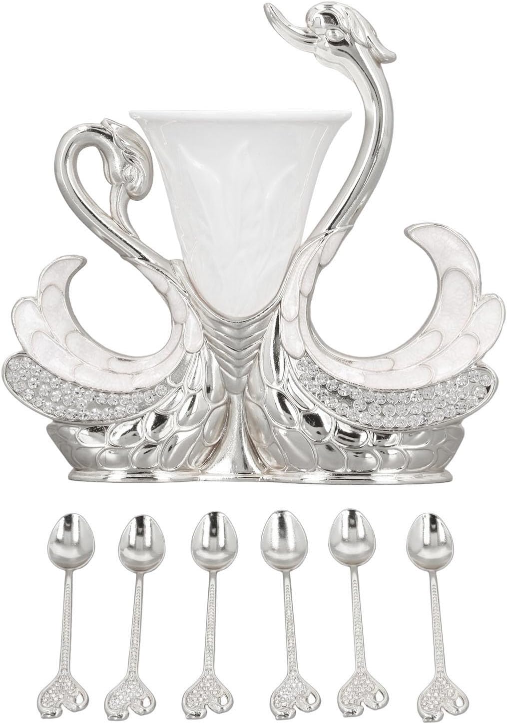 Поставка лебед с 6 лъжички за кафе и десерт - снимка 1