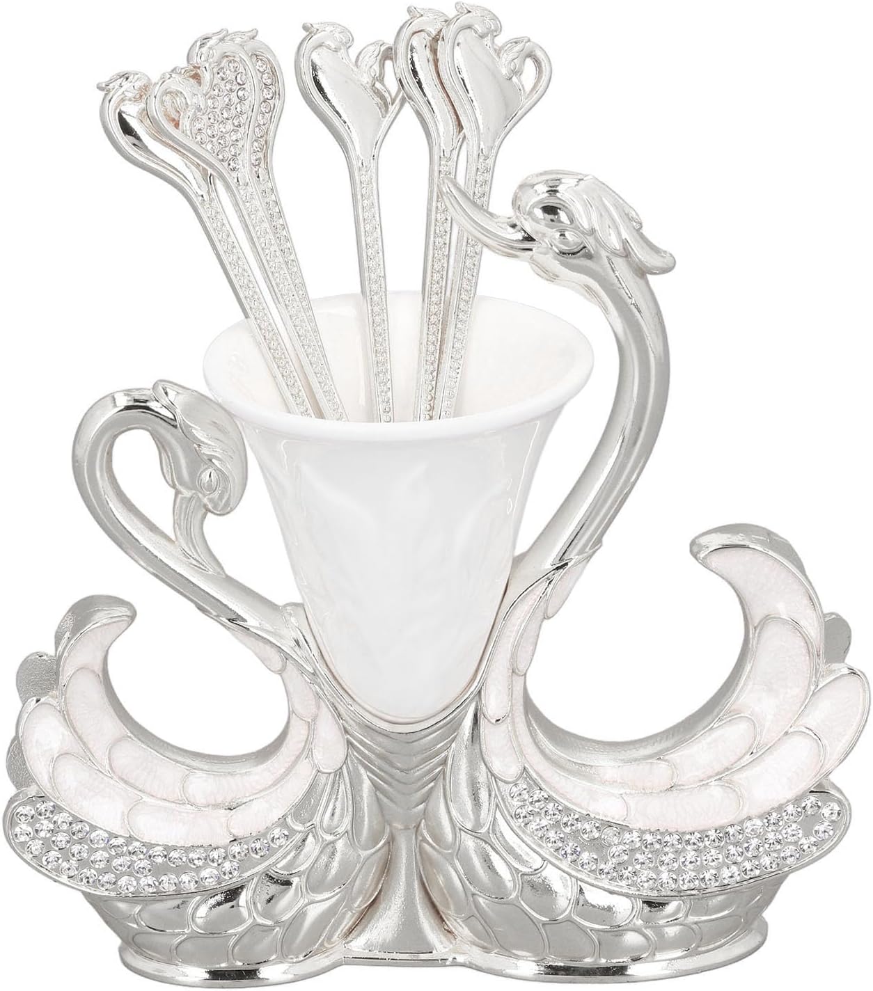 Поставка лебед с 6 лъжички за кафе и десерт - снимка 2