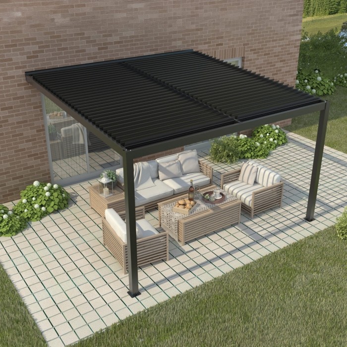 Стенна пергола LUXE 4x3 м с LED и ръчно регулиране - снимка 3 Стенна пергола LUXE 4x3 м с LED и ръчно регулиране - снимка 3