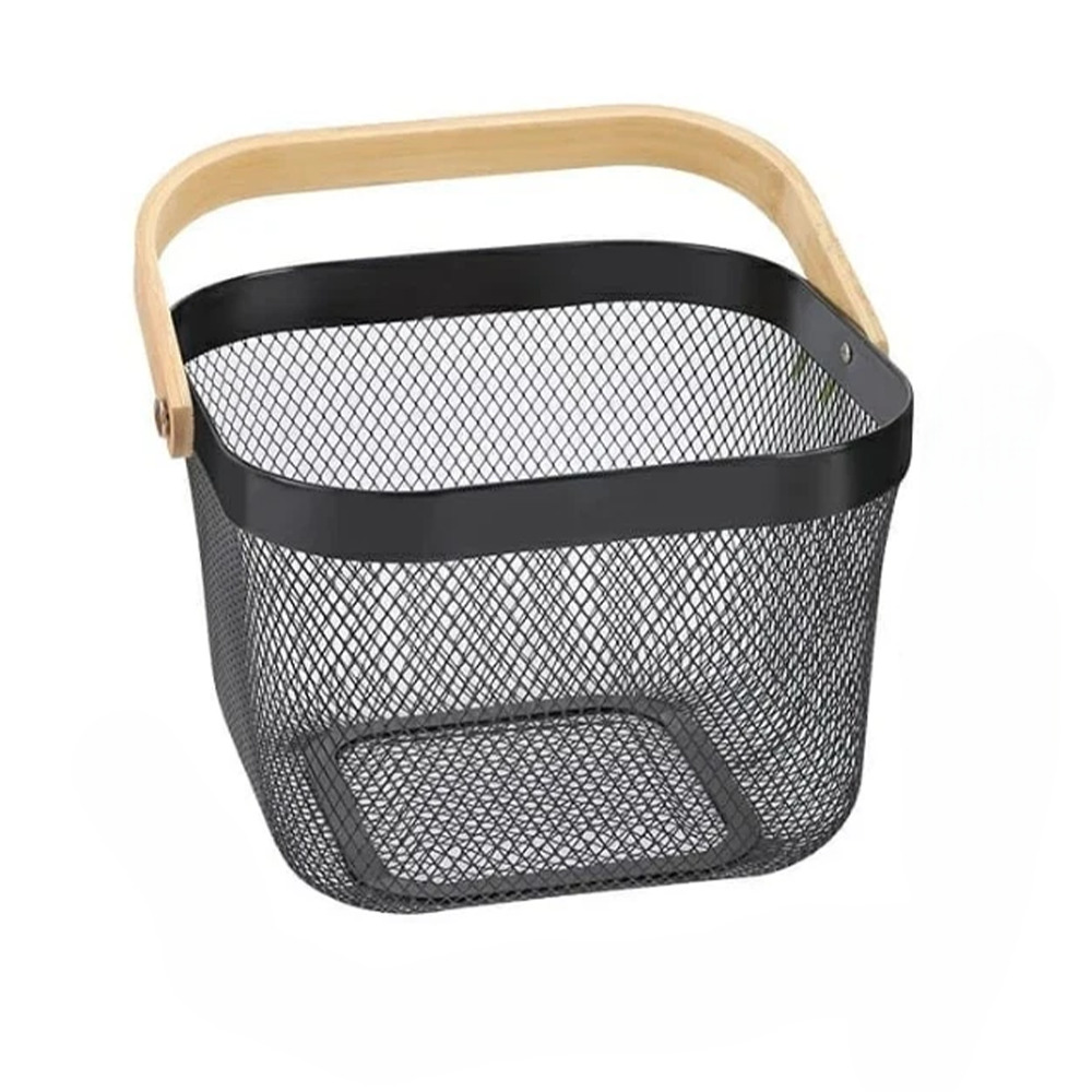 Метална кошница Danny Home DH-ZYB036 с дървена дръжка - снимка 1