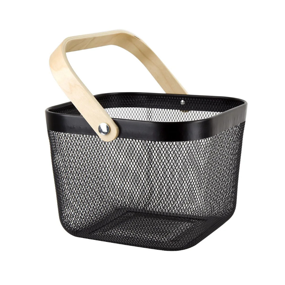 Метална кошница Danny Home DH-ZYB036 с дървена дръжка - снимка 2