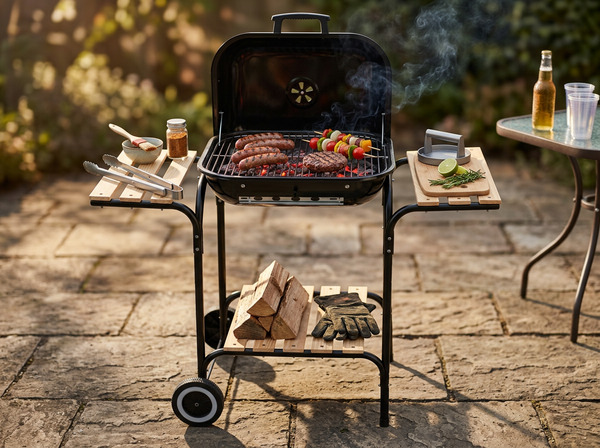 AMERICAN CHARCOAL BBQ WITH SIDE SHELVES AND WHEELS 96 x 45 x 75 CM - снимка 4