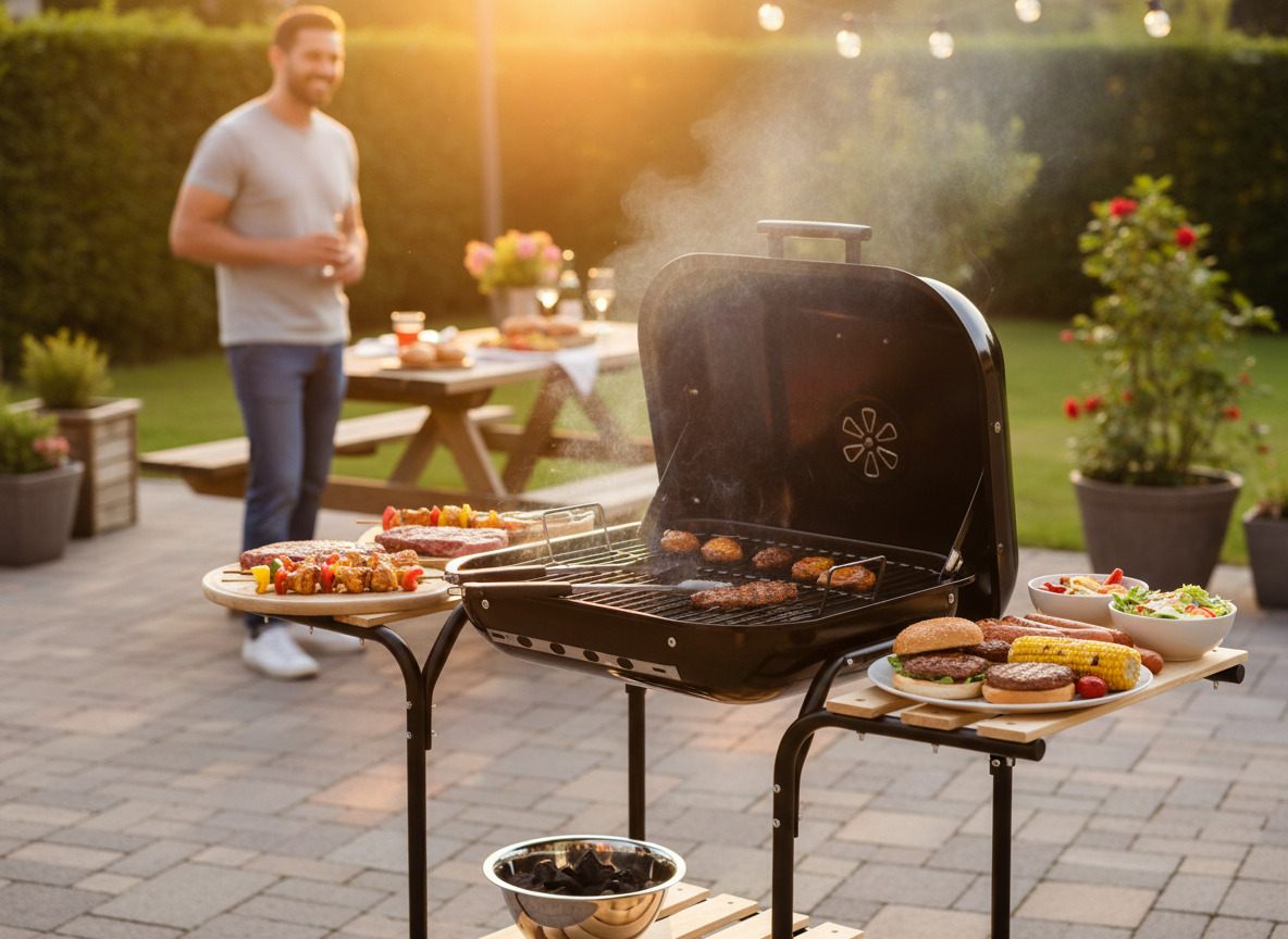 AMERICAN CHARCOAL BBQ WITH SIDE SHELVES AND WHEELS 96 x 45 x 75 CM - снимка 6