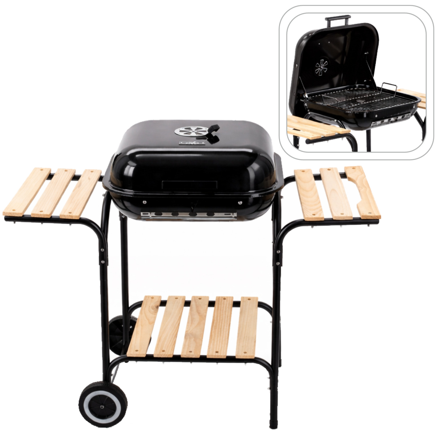 AMERICAN CHARCOAL BBQ WITH SIDE SHELVES AND WHEELS 96 x 45 x 75 CM - снимка 2