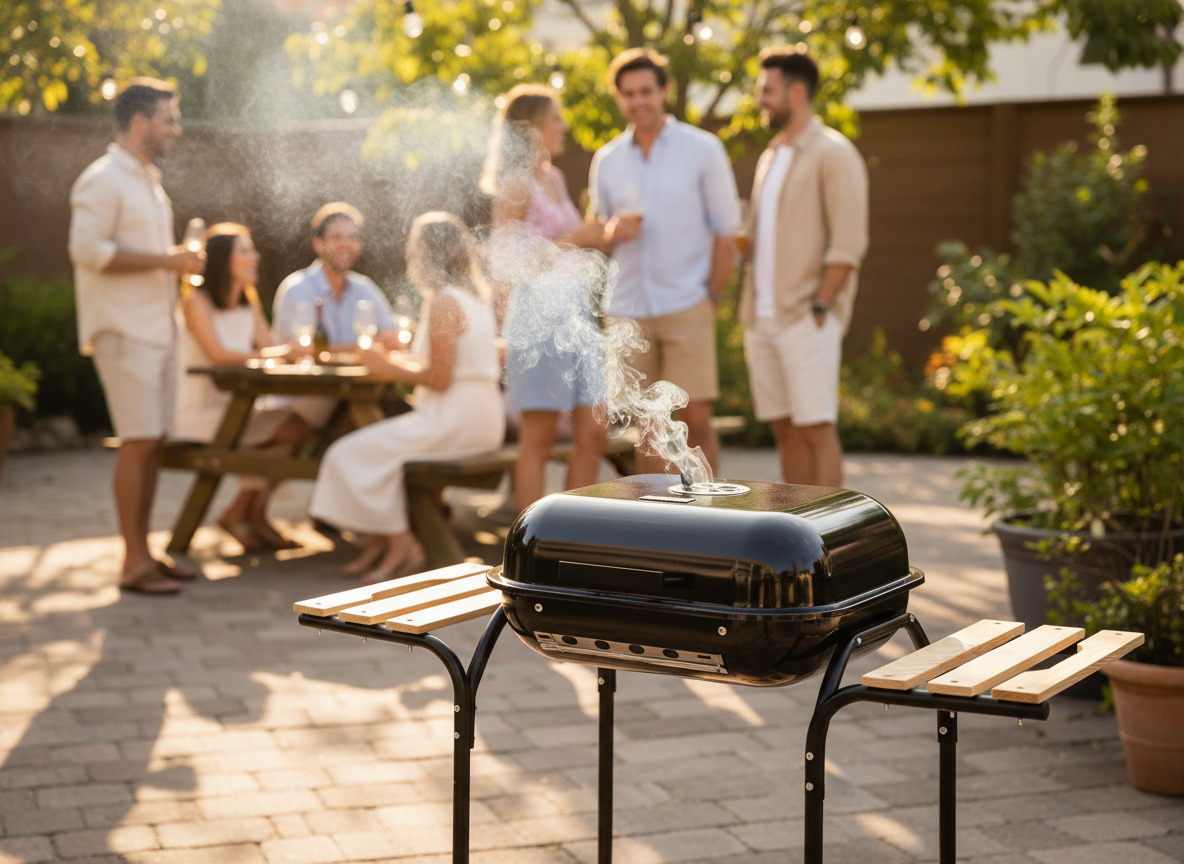 AMERICAN CHARCOAL BBQ WITH SIDE SHELVES AND WHEELS 96 x 45 x 75 CM - снимка 7