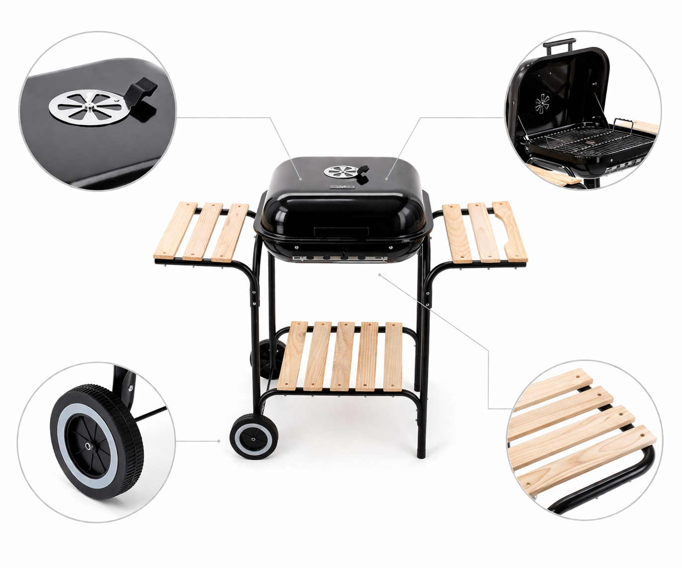 AMERICAN CHARCOAL BBQ WITH SIDE SHELVES AND WHEELS 96 x 45 x 75 CM - снимка 3