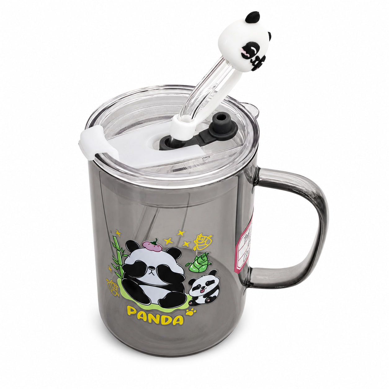 чаша В79268 PANDA стъклена,с капак и стъклена сламка - снимка 1