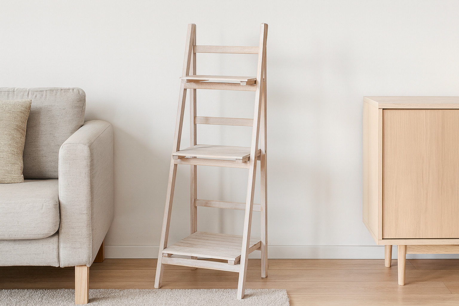 NATURAL/WHITENED LADDER SHELF WITH 3 SHELVES 42 X 39 X 109 CM - снимка 3