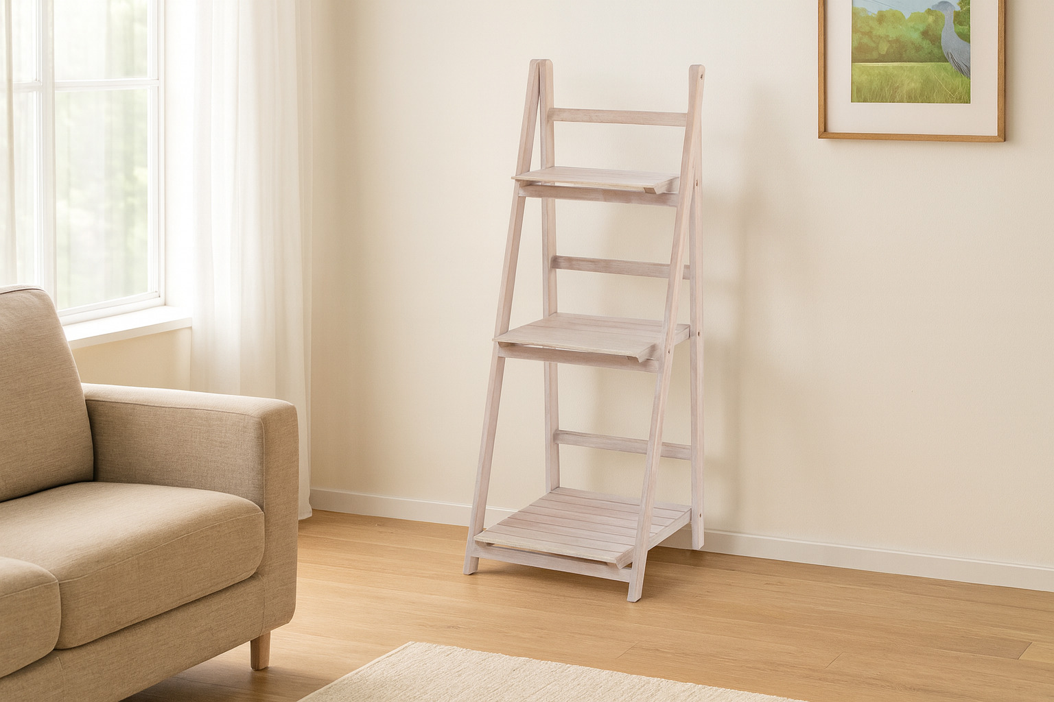 NATURAL/WHITENED LADDER SHELF WITH 3 SHELVES 42 X 39 X 109 CM - снимка 5