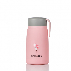 Детска стъклена бутилка за вода с пластмасово покритие "Simple Life" 350 мл. - Розова 1 = 2