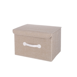 Сгъваема кутия за съхранение с дръжка и капак - Бежова (38 х 25 х 25 см)