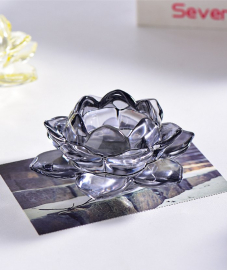 Стъклен свещник за чайни свещи "Лотус" - опушено стъкло