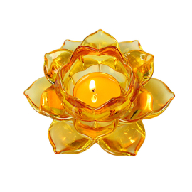 Стъклен свещник за чайни свещи "Лотус" - жълт