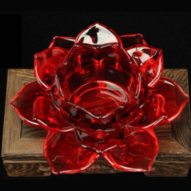Стъклен свещник за чайни свещи "Лотус" - бордо