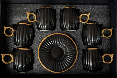Керамичен сервиз за кафе 90 мл Черно и златно