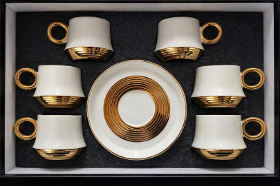 Керамичен сервиз за кафе Elegance Бяло и злато 90 мл Керамичен сервиз за кафе Elegance Бяло и злато 90 мл