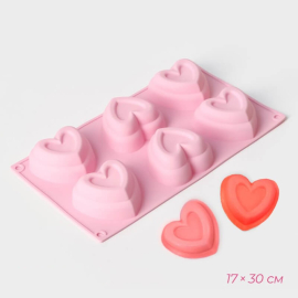 Силиконова форма Сърца 6 гнезда за мъфини и кексчета