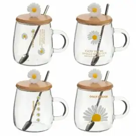 Стъклена чаша с бамбуков капак и лъжичка 450 мл