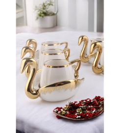 Керамичен сервиз за кафе „Лебед“ с чашки и чинийки