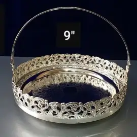 Кръгла сребриста декоративна кошница | С дръжка