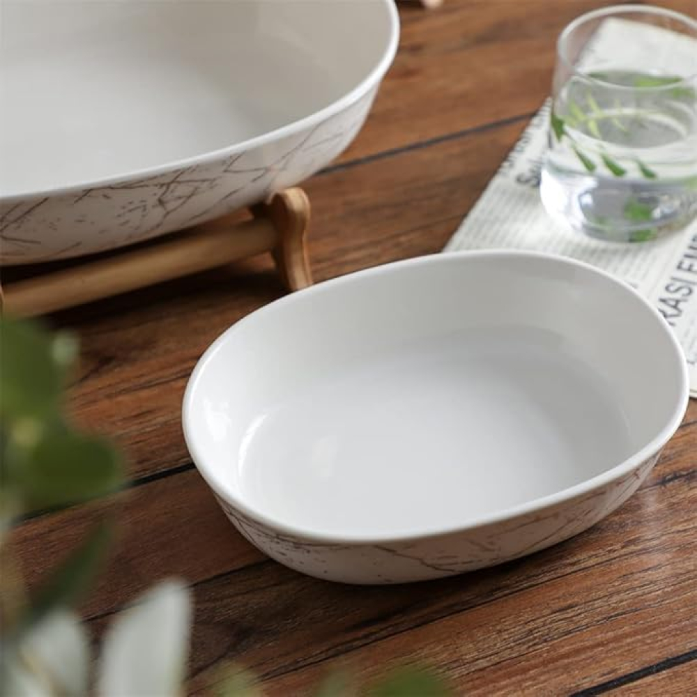 Овален керамичен сервиз 2 нива | С бамбукова стойка | Плодове и десерти