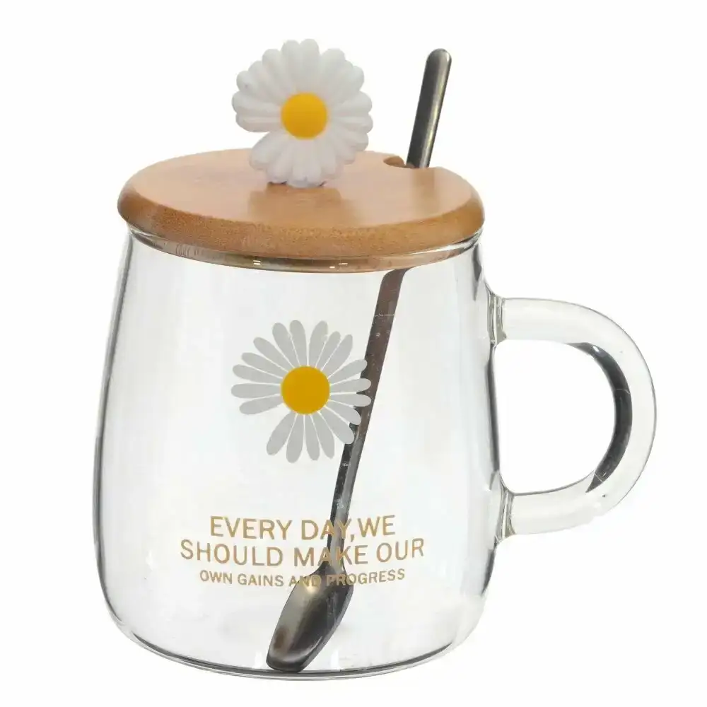 Стъклена чаша с бамбуков капак и лъжичка 450 мл Стъклена чаша с бамбуков капак и лъжичка 450 мл - миниатюра 4