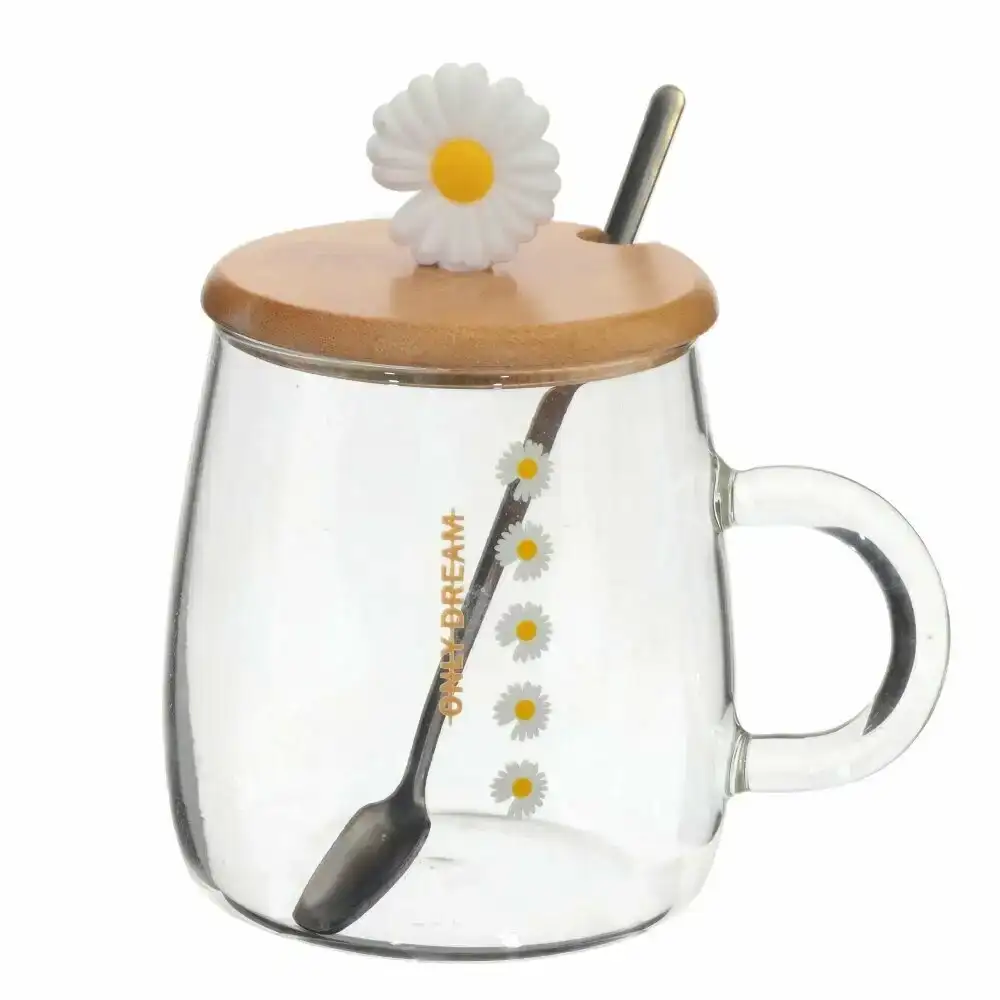 Стъклена чаша с бамбуков капак и лъжичка 450 мл Стъклена чаша с бамбуков капак и лъжичка 450 мл - миниатюра 2