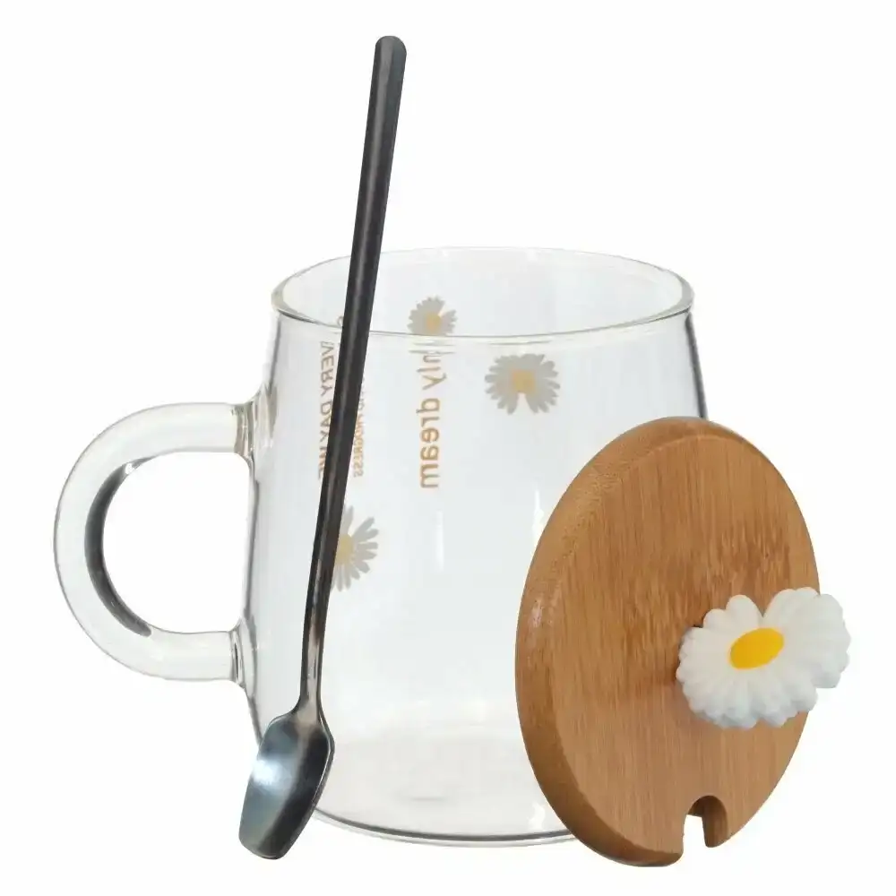 Стъклена чаша с бамбуков капак и лъжичка 450 мл Стъклена чаша с бамбуков капак и лъжичка 450 мл - миниатюра 6