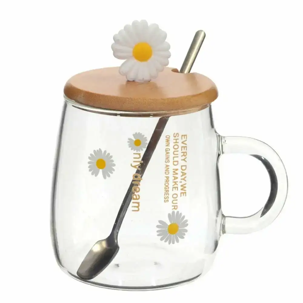 Стъклена чаша с бамбуков капак и лъжичка 450 мл Стъклена чаша с бамбуков капак и лъжичка 450 мл - миниатюра 5