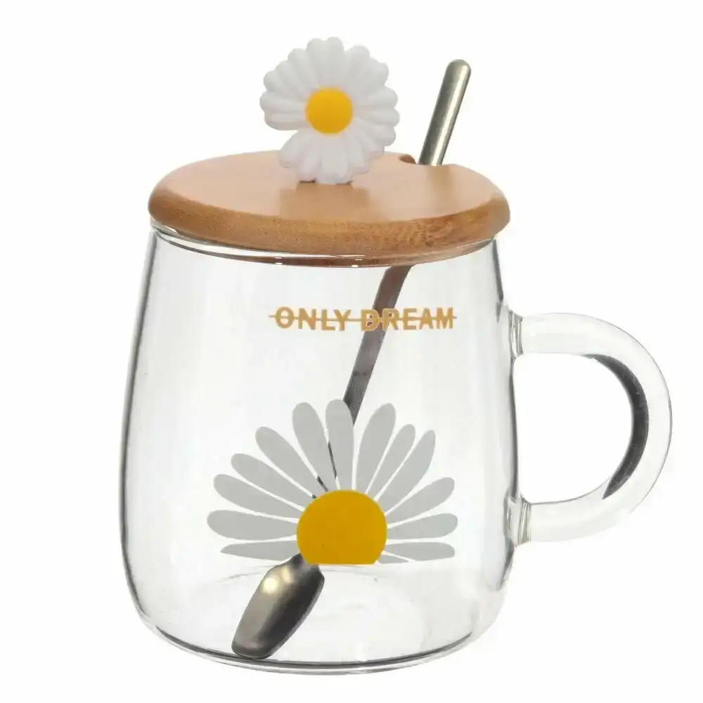 Стъклена чаша с бамбуков капак и лъжичка 450 мл Стъклена чаша с бамбуков капак и лъжичка 450 мл - миниатюра 3