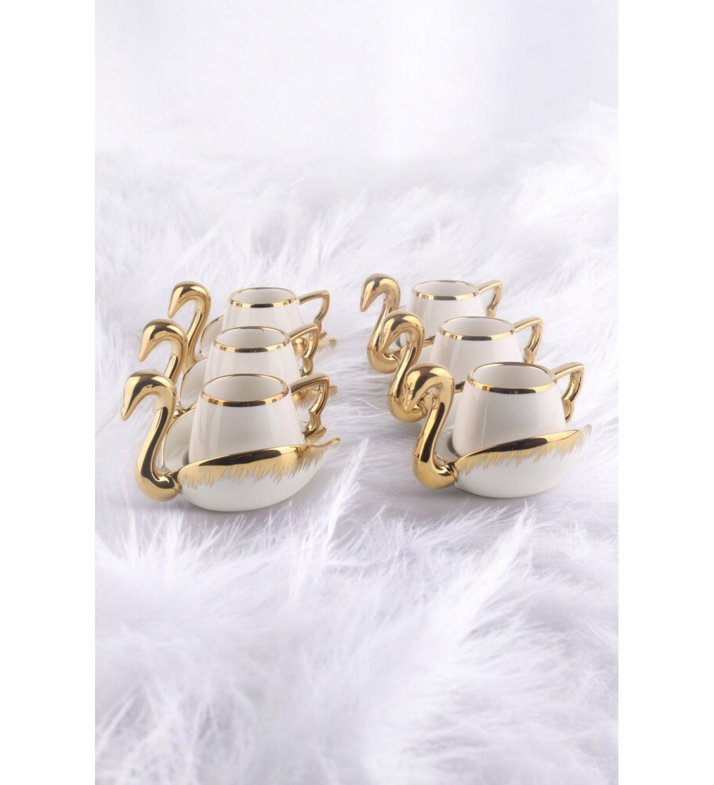 Керамичен сервиз за кафе „Лебед“ с чашки и чинийки - миниатюра 4