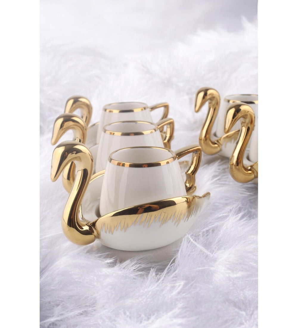 Керамичен сервиз за кафе „Лебед“ с чашки и чинийки - миниатюра 3