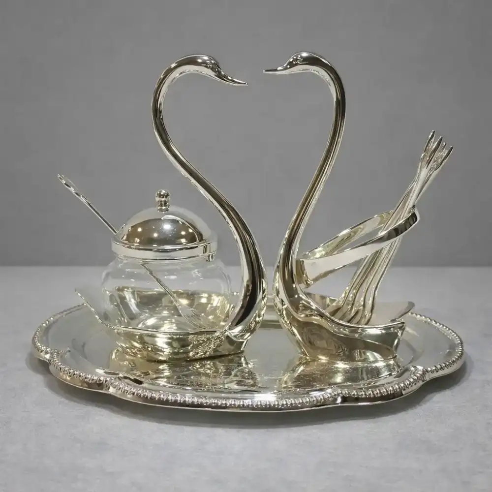 Комплект захарница, лъжички и поднос Лебед сребрист - миниатюра 2