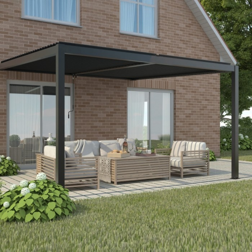 Стенна пергола LUXE 4x3 м с LED и ръчно регулиране Стенна пергола LUXE 4x3 м с LED и ръчно регулиране - миниатюра 2