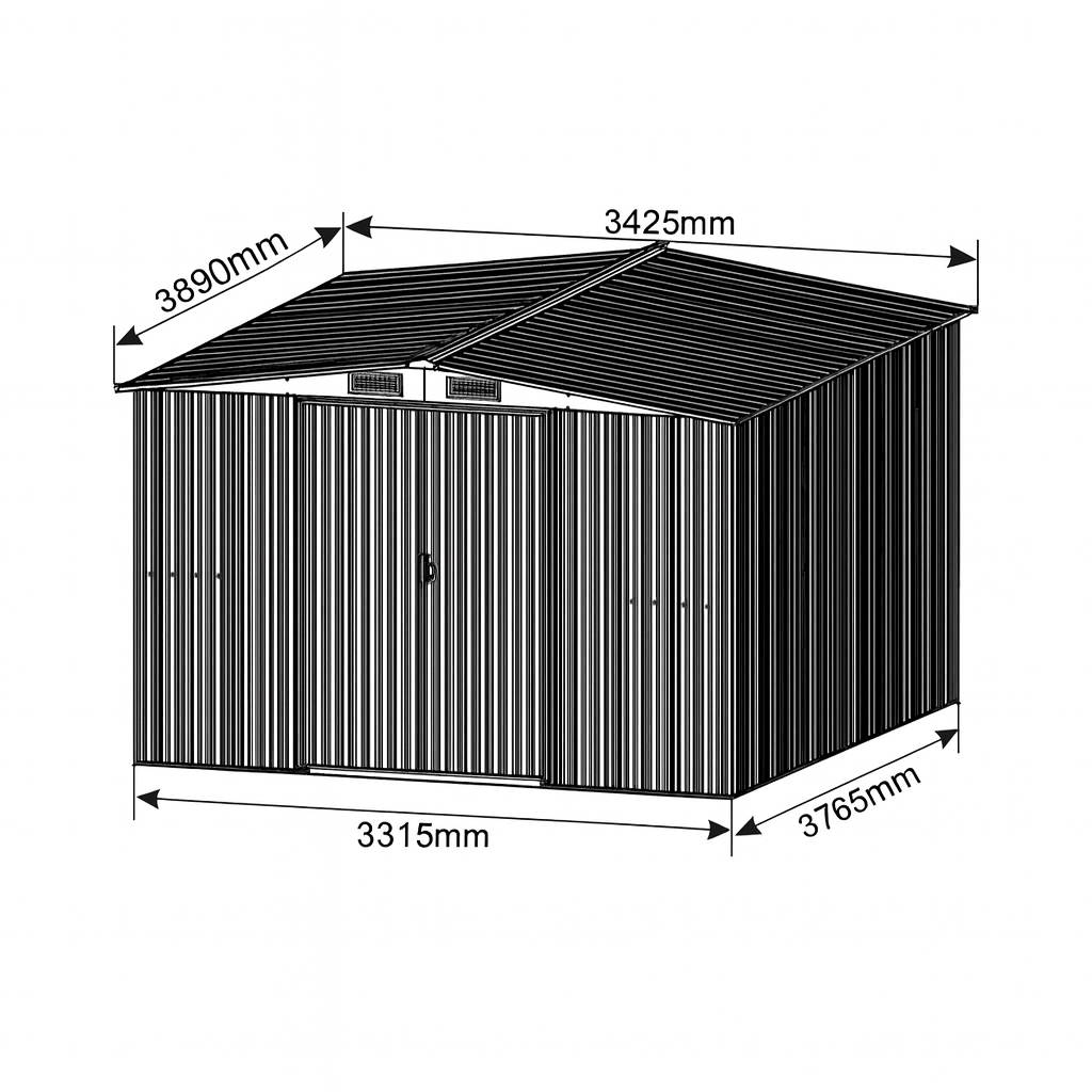 Градинска стоманена барака 389x342.5x202 см - стабилна и защитена конструкция
